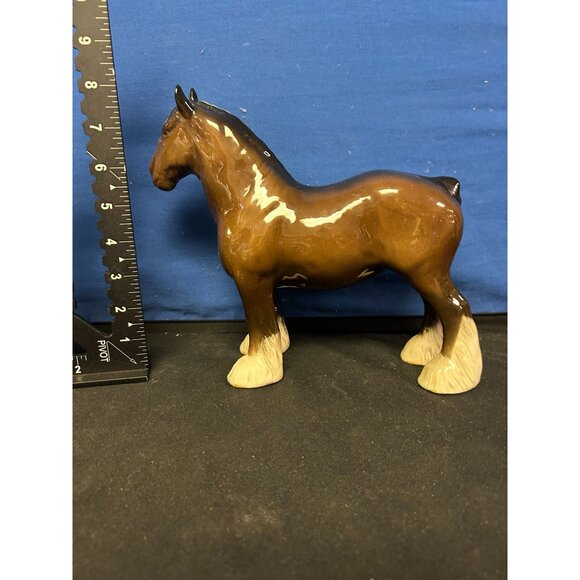 Vintage Ceramic Shire Horse Figurine Brown & Cream 8 Inches Tall Glossy Finish C - Picture 2 of 4